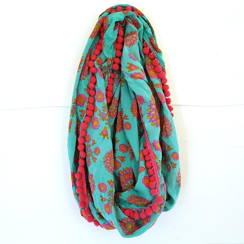 NWT NATURAL LIFE Scarf Pom Pom Infinity Floral